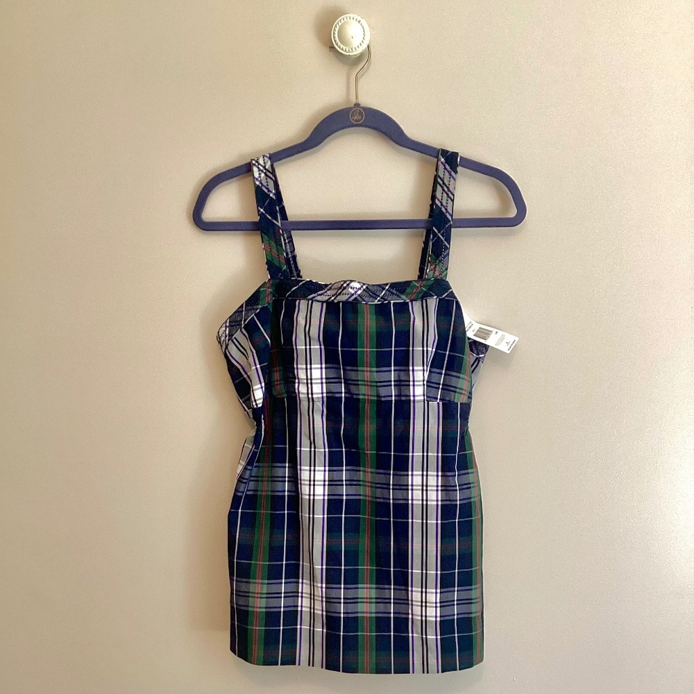 🦋 Large 🦋 Tommy Hilfiger Plaid Fall Tank NWT $58 Navy Blue Green Scottish